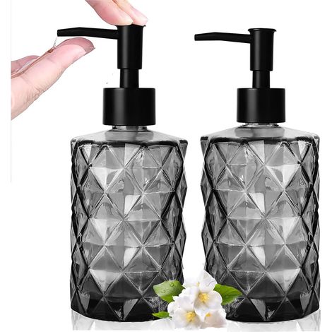 MINKUROW 2 Pezzi Dispenser Di Sapone Nero, Bottiglia Di Lozione Dispenser Di Sapone In Vetro Da 330 Ml, Dispenser Di Liquido Per Piatti Con Pompa, Accessorio Da Bagno Ricaricabile Per Lavanderia, Cuci (1/5)