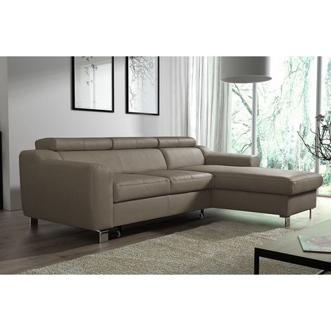 Canapé d'angle convertible en cuir italien de luxe 5 places ASTORIA, taupe, angle droit (1/5)