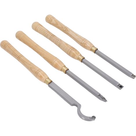 Ensemble de 4 outils de tournage pour tour à bois, manche en bois amovible, outil de tournage tranchant en acier allié dur. (1/5)