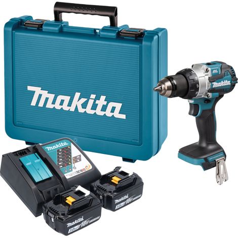 Taladro atornillador de percusión a batería Makita DHP 489 RFE de 18 V, 73 Nm, sin escobillas + 2 baterías de 3,0 Ah + cargador + maletín (1/5)