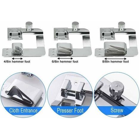 Pied-de-biche pour ourlet universel 4/8" (13 mm), 6/8" (19 mm) et 8/8" (25 mm) – Lot de 1 pièce, compatible toutes machines à coudre (1/3)