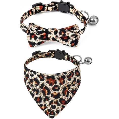 Collier Pour Chat - Imprimé Léopard Avec Nœud Et Clochette - Système De Sécurité Anti-étranglement - Lot De 2 Pièces (1/5)