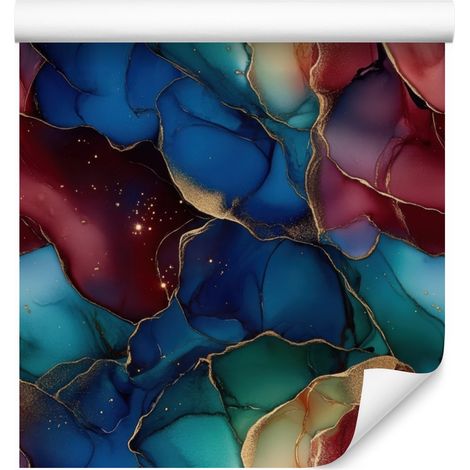 Papier peint à l'encre bleu marine, turquoise et bordeaux pour salon et chambre 50x1000 cm (1/5)