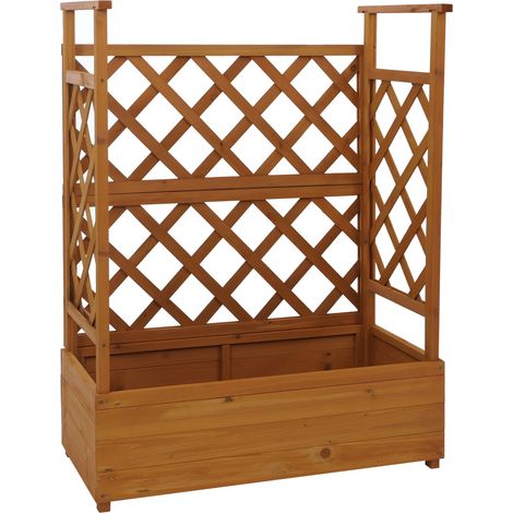[JAMAIS UTILISÉ] Jardinière sur pied HHG-655, bac à plantes/à fleurs, pot de fleurs, treillis, tuteur, espalier en bois MVG 114x85x44cm, naturel