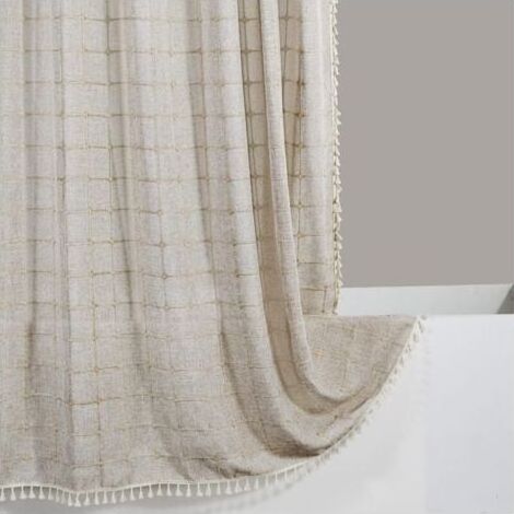 Rideau de douche Boho Farmhouse marron clair – Infroissable en coton et lin – Épaisseur 310 GSM – Dimensions 183x183 cm – 12 crochets inclus (1/5)