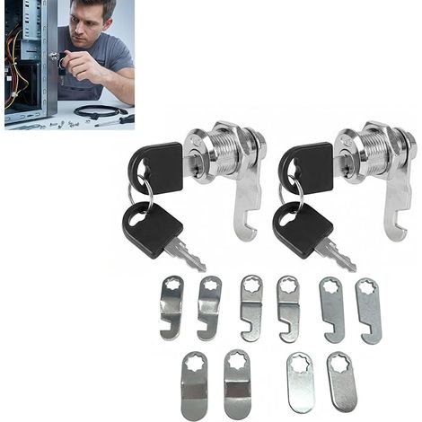Set of 2 16mm Cam Locks for Mailboxes, Includes 8 Different Lock Plates and 4 Single Keys, Suitable for Lockers, Tool Boxes, Cabinet Doors and Securing (1/5)