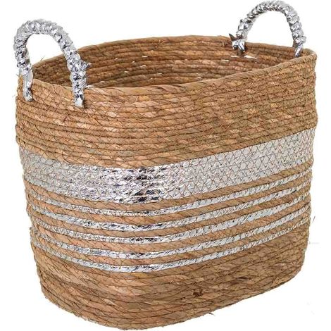 Capazo de fibra natural forrado marrón 37x28x28 (1/5)