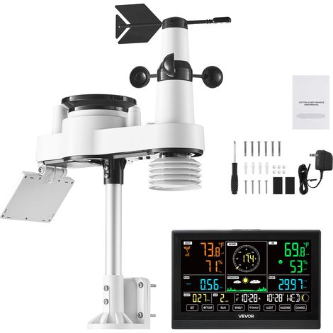 Mophorn Estación meteorológica inalámbrica 7 en 1 con pantalla VA de 190,5 mm, sensor solar, pluviómetro, pronóstico del tiempo, medición de temperatura, velocidad y dirección del viento(sin Wi-Fi)