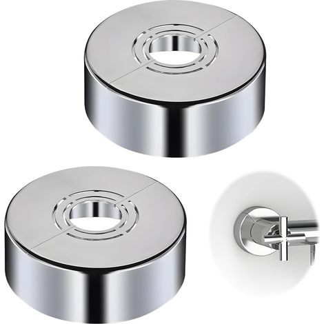 Set of 2 Divided Shower Rosettes, Radiator Hose Covers, 3 Sizes in 1 (Diameter 21 mm/26 mm/33 mm), Rosette for Tap, Mixer Rosette for Shower, Shower and Radiator, Chrome Design (60 x 20 mm) (1/5)