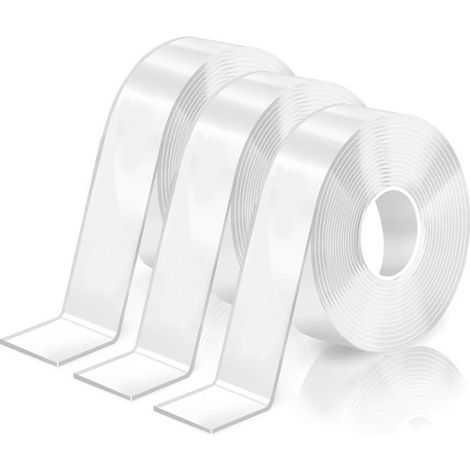 (Weiß) 3-teiliges, extra starkes, doppelseitiges, transparentes Klebeband (5 Meter), hochbelastbares, doppelseitiges Klebeband, rückstandsfreies Nano-Klebeband, abnehmbar, kratzfest (1/5)