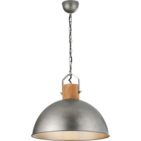 Suspension en métal nickel mat avec douille en bois non inclus 1 ampoule E27 (1/5)