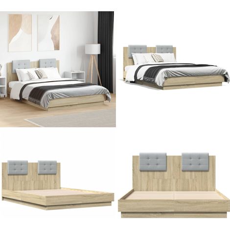 Cama con cabecero madera de ingeniería roble Sonoma 135x190 cm - Madera de ingeniería - Soporte para la espalda
