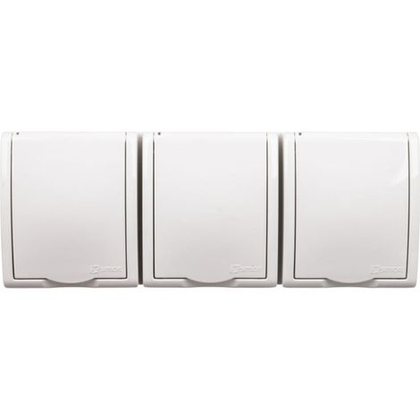 Enchufe triple herm茅tico Simon Aquarius con protecci贸n IP54, obturador de carril y tapa transparente AQGZ1-3Z/11
