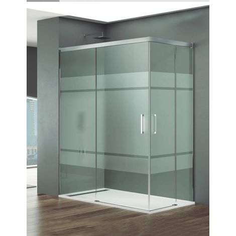 Mampara de ducha angular 2+2 BASIC 90x75 cm cristal Frost perfil cromo (1/5)