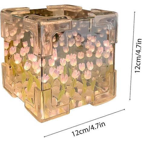DIY-Tulpenlampe 2-in-1 Spiegelblumen-Nachtlicht, unfertige handgefertigte Dekolampe mit 24 Blüten