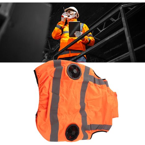 Chaleco recargable, de color naranja fluorescente, reflectante, con aire acondicionado y ventilación, talla XXXL, con ventiladores desmontables. (1/5)
