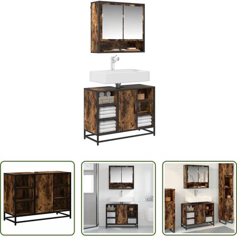 vidaXL Bad-Unterschrank - Waschbeckenunterschrank Räuchereiche 80x33x60 cm Holzwerkstoff (1/5)