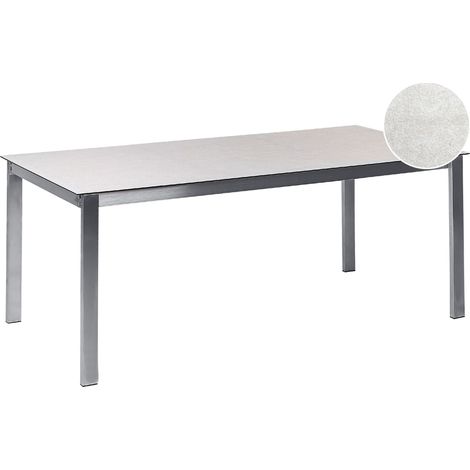 Tavolo da pranzo da giardino a 6 posti 180 x 90 cm Piano in vetro temperato bianco Struttura in acciaio inox Cosoleto (1/5)