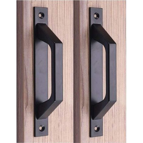 Poignée en bois 7,75" Poignée de porte coulissante en acier au carbone Poignée de porte de grange (Noir) (1/5)