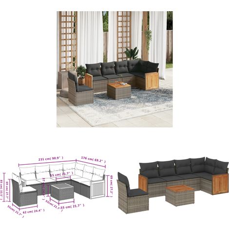 7-tlg. Garten-Sofagarnitur mit Kissen Grau Poly Rattan - Gartenmöbel - Esstisch - Lounge Set - Outdoor Möbel - Rattan Gartenmöbel - Home & Living (1/3)