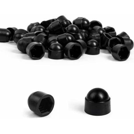 50 Pcs Cache Écrou M8, Écrous en Plastique Noir, Dômes Protecteurs Standards, Résistants aux Intempéries et à la Corrosion, Faciles à Poser pour Vis et Tiges Filetées, Véhicules et Machines (1/5)