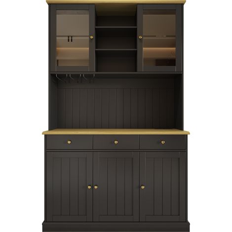 Credenza alta 120 x 40 x 191 cm con ante in vetro, portabicchieri, prese USB (1/5)