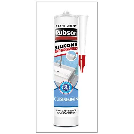 Mastic d'étanchéité cuisine et bain silicone, RUBSON, 280 ml transparent