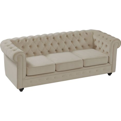 Divano 3 posti in Velluto Beige - CHESTERFIELD