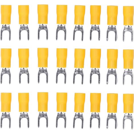 50Connecteurs électriques cosse fourche isolée type U, câblage 12-10AWG, sertissage SV5.5-4, lot de 50 pièces jaunes (1/5)