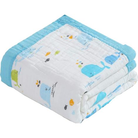 Lot de 6 Langes pour bébé Muslin - 43,3 x 43,3 Pouces - Coton Doux pour bébé - Blanket pour bébé (Whale Blankets)