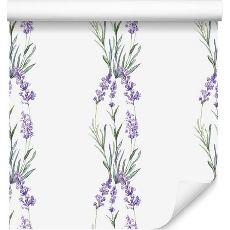 Papel pintado de flores de lavanda para salón y dormitorio, 50x1000 cm. (1/5)