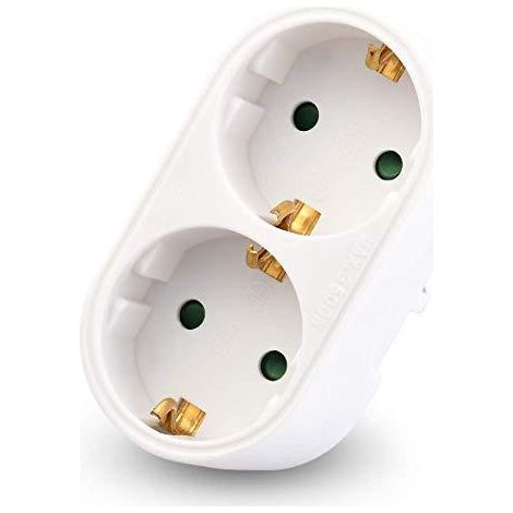 Adaptateur secteur avec mise à la terre 16 A/240 V - 2 prises verticales - fiche de sécurité blanche (1/5)