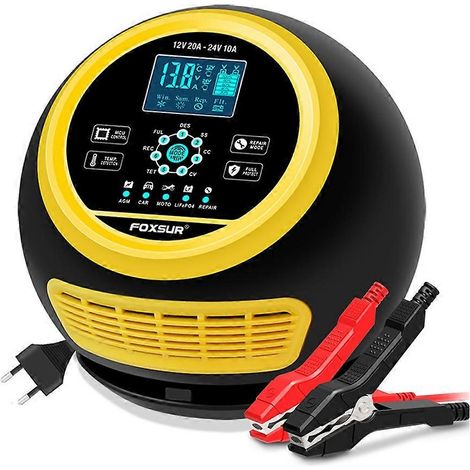 FOXSUR 20A/12V 10A/24V Intelligentes Autobatterieladegerät für LIFEFO4 AGM Lithium-Blei-Säure-Batterien (EU-Stecker) (1/5)