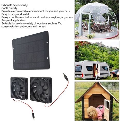 Kit Ventilation Solaire avec Panneau 20W et 2 Ventilateurs 12V, Économique et Facile à Installer pour RV, Maison, Serre ou Animalerie (1/5)