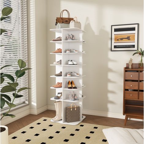 Mueble zapatero giratorio de 7 niveles, zapatero de pie pivotante 360°, blanco HAVRYA (1/5)