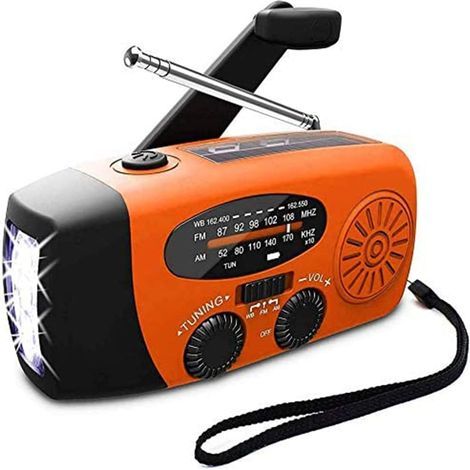 Solarradio, tragbares Radio mit Handkurbel, Generatorradio mit AM/FM, Notfallradio mit Kurbel, 2000-mAh-Ladenetzteil, USB-Handy-Ladegerät, oranger SOS-Alarm (1/5)