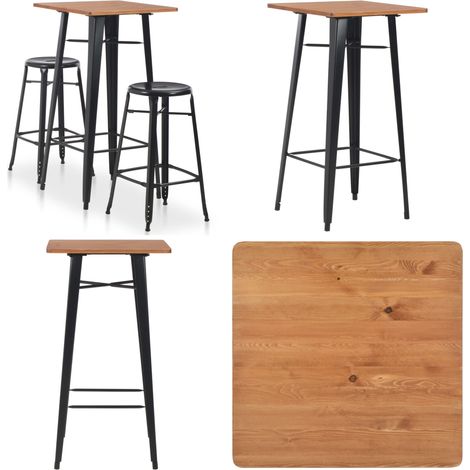 3-teiliges Bar-Set Stahl Schwarz - Barset - Barstühle (1/5)