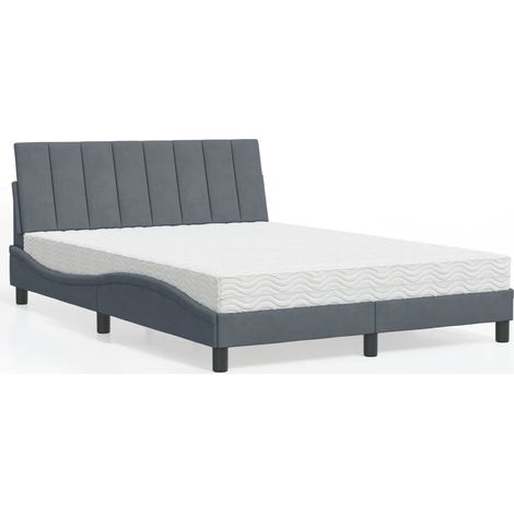 Bett mit Matratze "Hanko" Dunkelgrau 140x200 cm Samt (1/5)