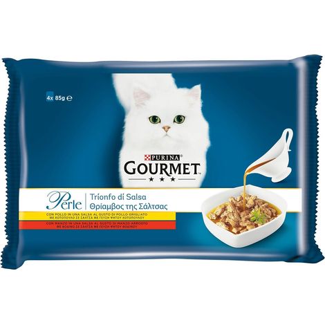 PURINA GOURMET PERLE IN TRIONFO DI SALSA CON POLLO E MANZO 85 GR X4 PZ CON CARNI DELICATE (1/5)