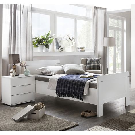 Lit enfant + chevet en panneaux de particules coloris blanc - Dim : 90 x 200 cm - PEGANE -