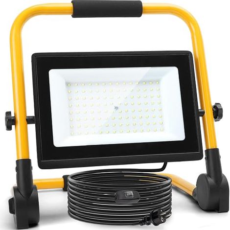 Projecteur de Chantier LED avec Cordon de 4M,100W,Éclairage Chantier Puissant,9000LM,Étanche IP65 e Portable,6500K,Lampe Travaux avec Prise,Idéal pour Intérieurs et Extérieurs (1/5)