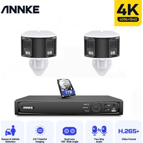 ANNKE 4K Überwachungskamera Set PoE Panorama 180°Kamera Doppelobjektivkamera 2 Wege Audio CCTV Videoüberwachungssets 1TB (1/5)