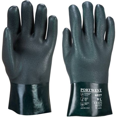Guante de PVC de doble inmersión, 27cm Verde protección química A827