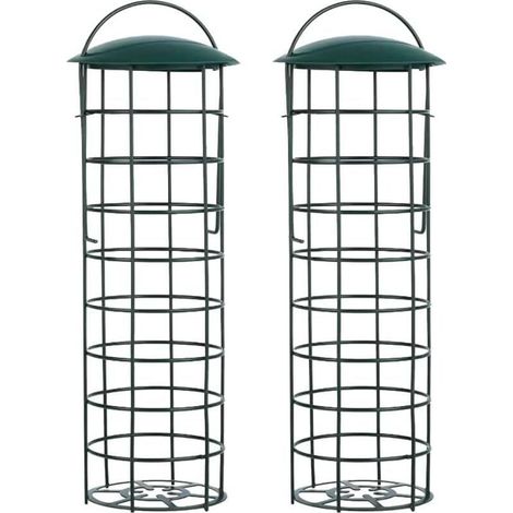 Mangeoire Oiseaux Extérieur pour Boules de Graisse et Petits Oiseaux Sauvages, Vert Foncé (1/5)