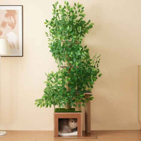 Tiragraffi a forma di albero alto 190 cm con 4 piattaforme e fori per gatti – realizzato in materiale sicuro per animali domestici, con foglie rimovibili e struttura in MDF antigraffio – ideale per ga (1/5)