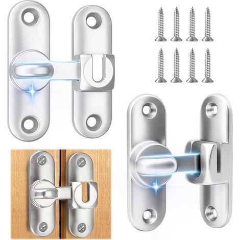 2 Pièces Verrou de Porte Coulissante 90°/180° avec Vis, Verrou Serrure de Porte, Serrure de Sécurité pour Portes de Grange, Cuisine, Salle de Bain et Fenêtres (1/5)