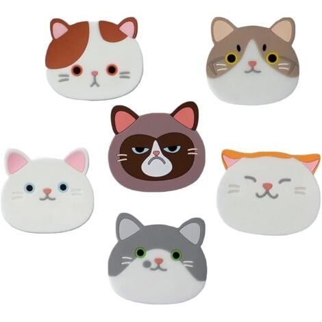 CSPARKV 6 Pièces sous-Verres en Silicone Chat, sous-Verres Chats Mignons, sous-Verres Chat, sous-Verres Décoratifs en Verre, sous-Verres pour Vin, Verres, Tasses à Thé et Boissons (Gel de Silice) (1/4)