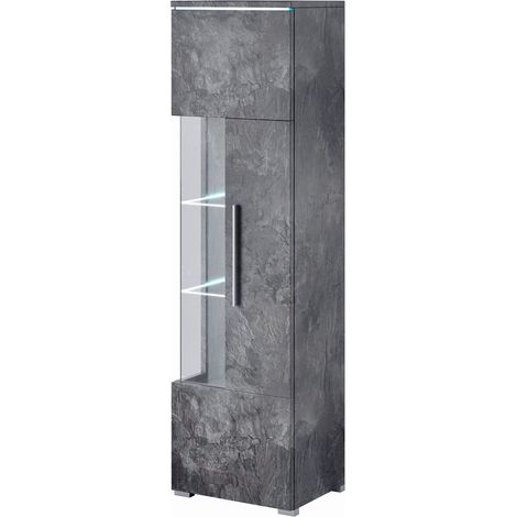 Estantería Torvire 106, Hormigón oscuro, Con puertas, Cerrable, Aglomerado laminado, Vidrio, Número de puertas: 1, Número de cajones: 0, 160x45x35cm (1/2)