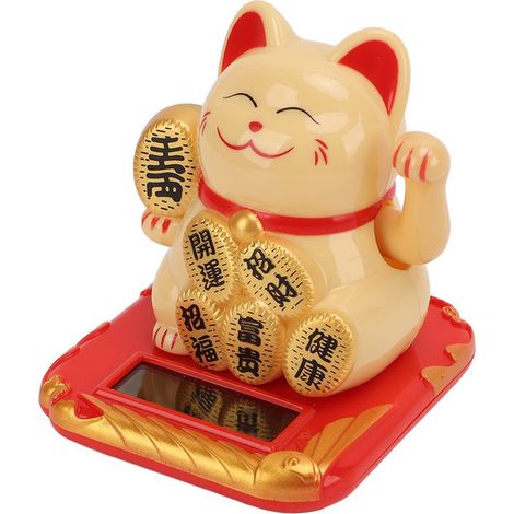 Mini-Glückskatze mit Solarantrieb, niedliche, lächelnde gelbe Maneki Neko für Auto, Schlafzimmer, Büro, bringt dauerhaften Reichtum und Wohlstand (1/5)