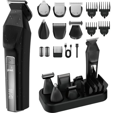 Tondeuse Barbe Homme, Cheveux Hommes sans Fil, 6-en-1 pour Cheveux/Corps/Nez/Barbe/Moustache/Contours, Rasoir Électrique avec Charge Type-C, Étanche IPX7, Cadeau Homme (Noir) - (1/5)